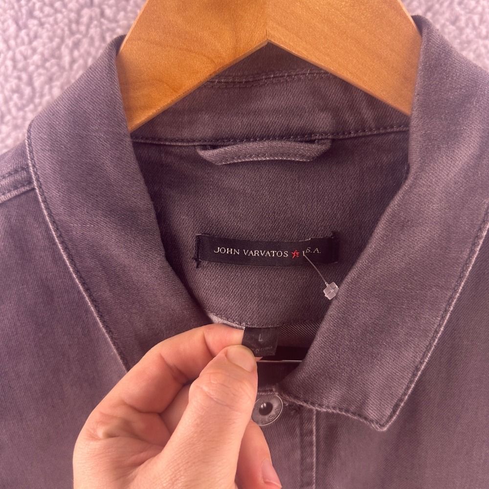 John Varvatos USA Mens Large Gray Denim Trucker Jacket Button Up Cotton Stretch - Picture 3 of 7